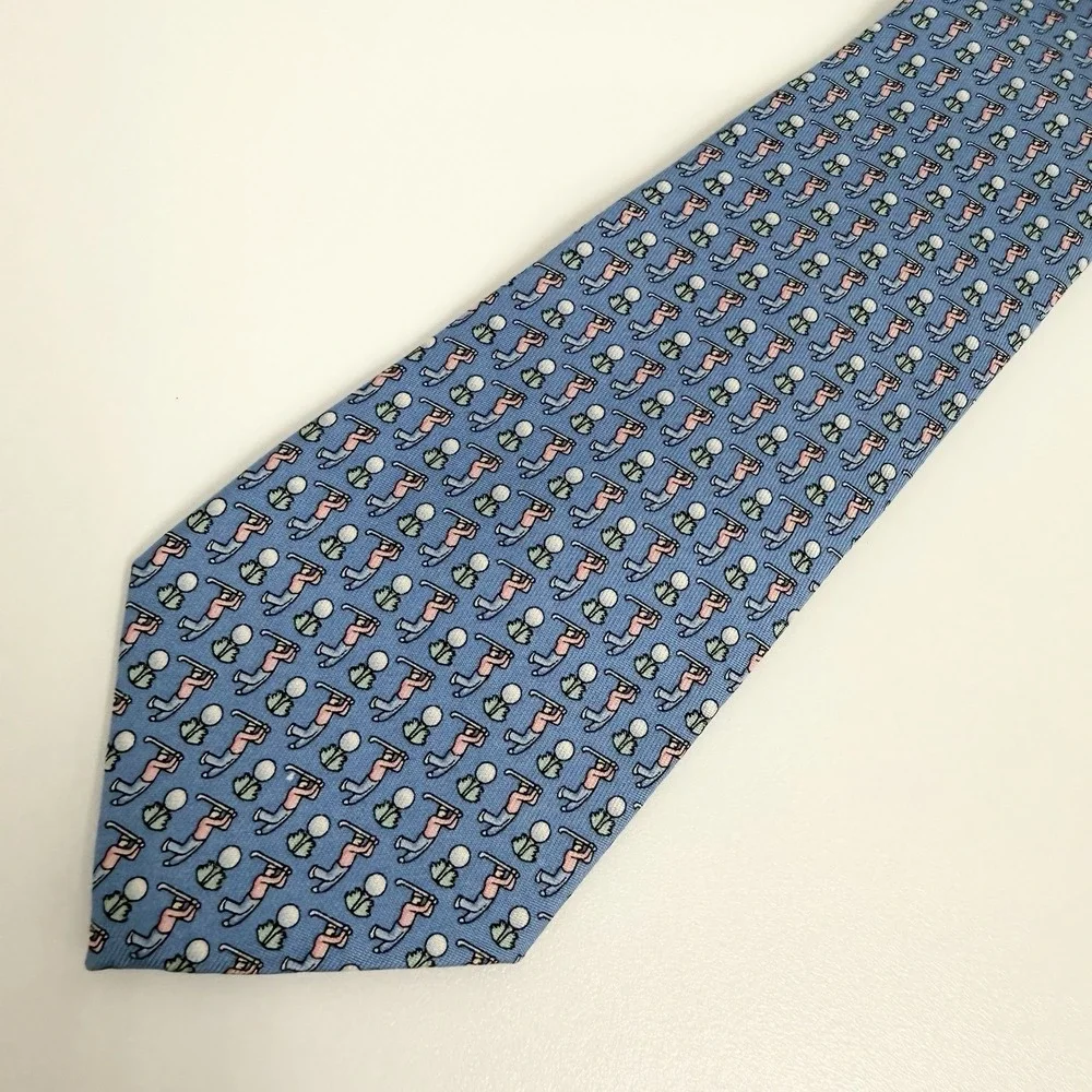 Vineyard Vines Boys Tie Golfers & Tees Blue/Pink Satin Silk USA 3 1/8